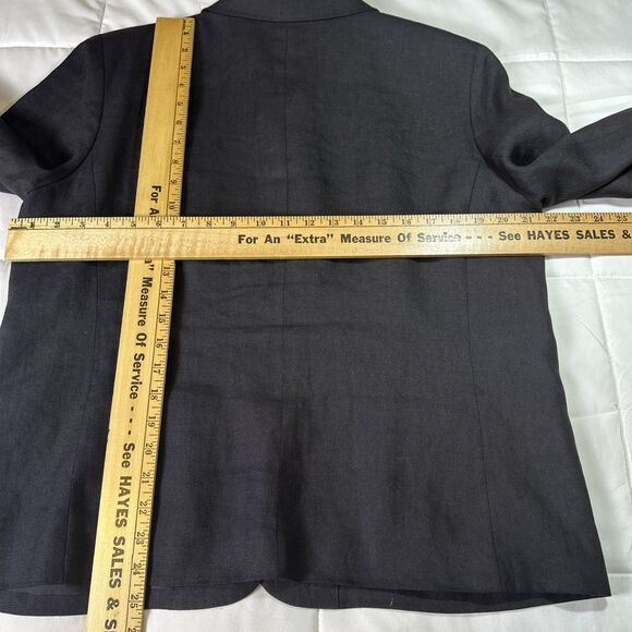 Talbots Blazer Jacket Irish Linen Black 3 Button 3/4 Sleeve Pockets Size 14 - Picture 5 of 9